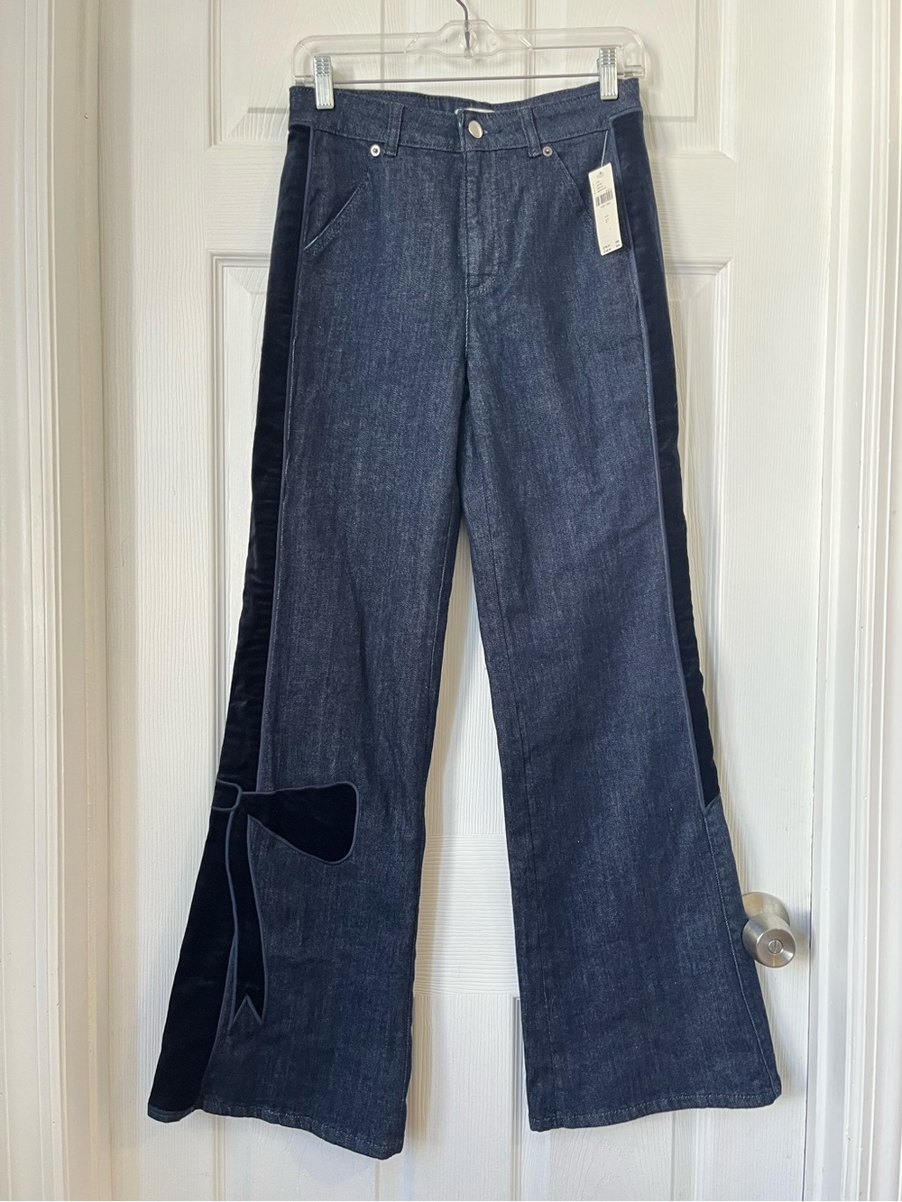 Maeve Bow Peep details dark blue High-Rise Flare wide legs jeans size 27